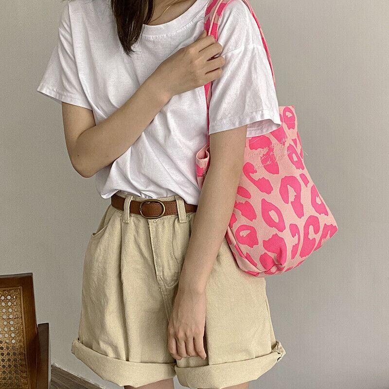 Pink Leopard Shoulder Bag Women's Totes Ladies Canvas Bags Handbag