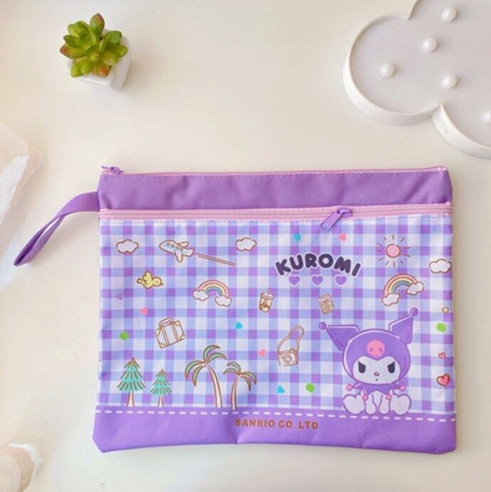 Cute Cartoon File Bag, Canvas A4 Double-Layer Tutoring Bag, Information Bag