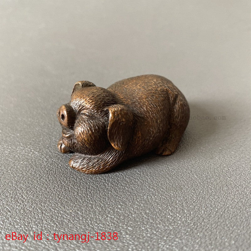 Chinese Retro Brass Solid Zodiac Pig Ornament Tea Pet Handicraft