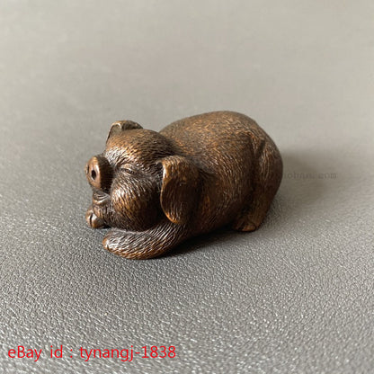 Chinese Retro Brass Solid Zodiac Pig Ornament Tea Pet Handicraft