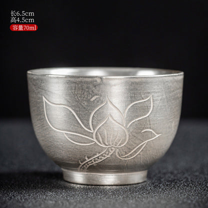 Traditional Craft Handmade Teacup Pure Silver Master Cup 999 Sterling Cerami Cup