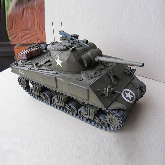 DIY 1/25 Scale USA Sherman M4A3 Tank Paper Model Military Tank Paper Model Scene