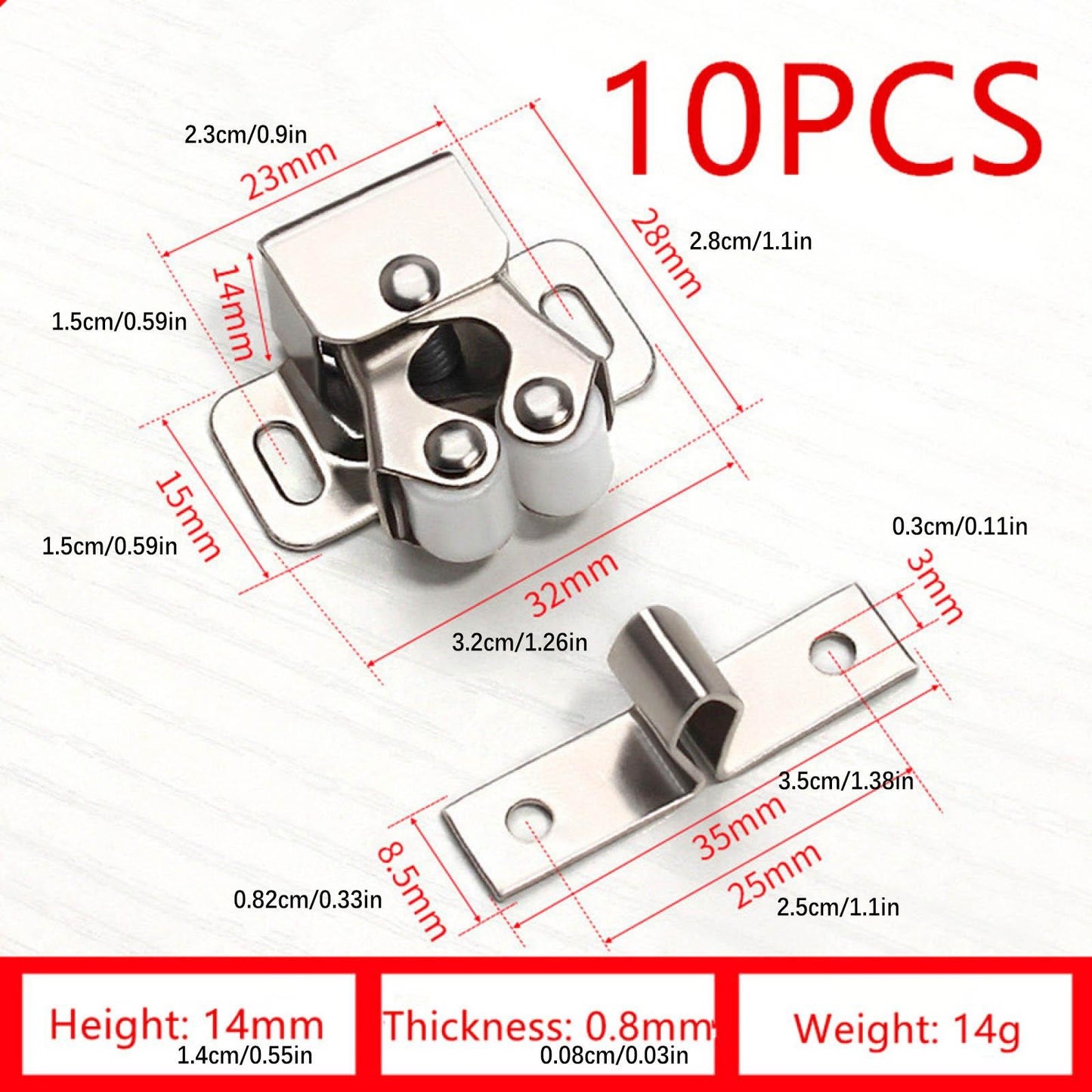 10 Pcs Silver Roller Catch Lock Durable For Dressers/Doors/Cabinets Accessories