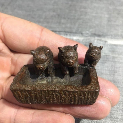 Purple Copper Three Small Pig Ornaments Pig Trough Tea Pet Solid