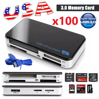 USB 3.0 Memory Card Reader Adapter 5GBPS Fit CF/TF/SD/Micro SD/XD/M2/MS Card LOT