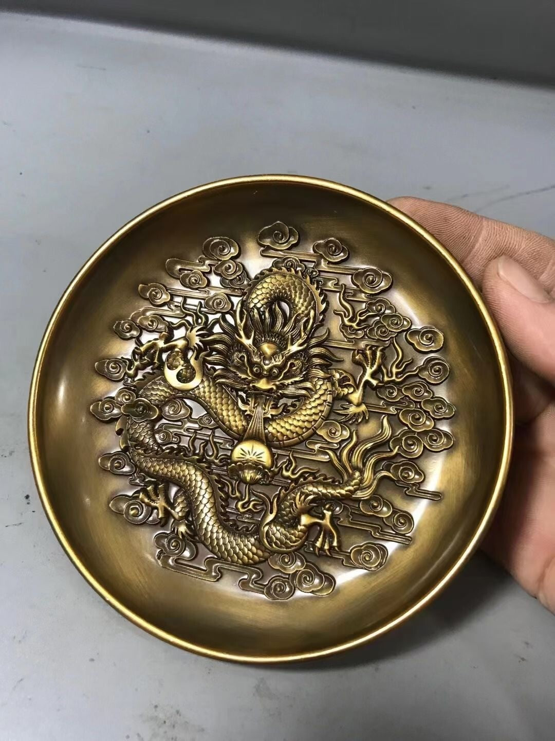 Fortune Chinese bronze dragon statue collectable tea pet plate home decor Art