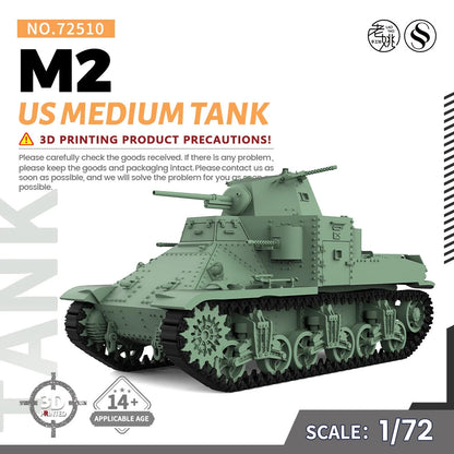 SSMODEL SS72510 1/72 25mm Military Model Kit US M2 Medium Tank