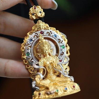 Tibetan Green Tara Pendant Inlaid Buddha Amulet Unisex Hanging Ornament