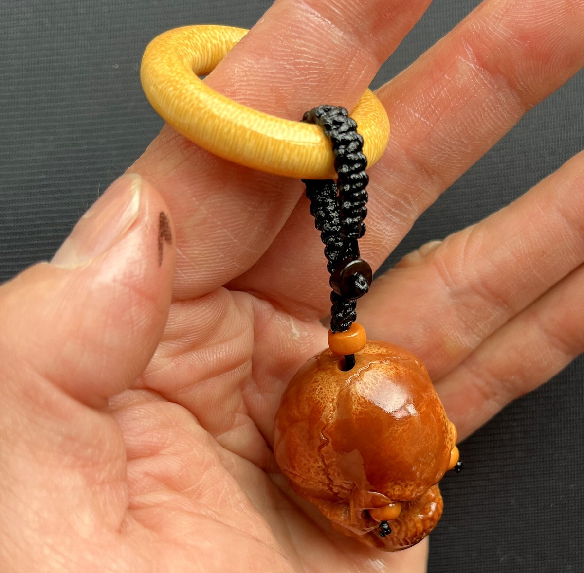 Olive Nut Carved Skull Bead Necklace Buddhist Mala Artisan Handmade Rosary