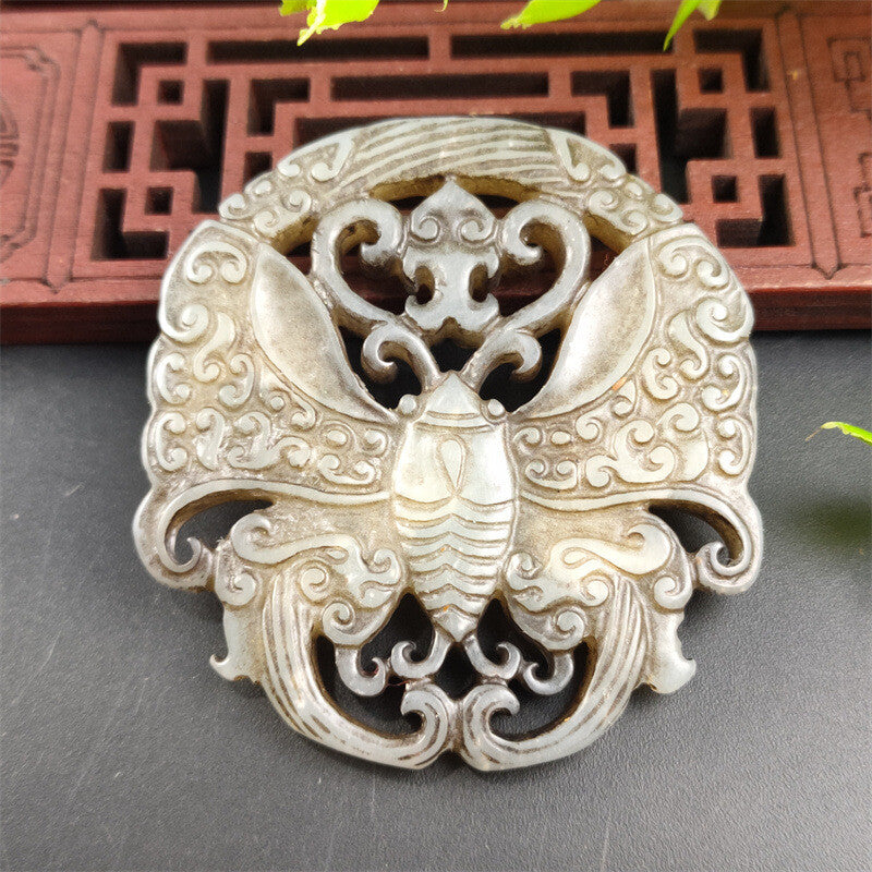 Carving Hollowed-Out Gold Cicada Jade Pendant High Ancient Jade Butterfly Jade