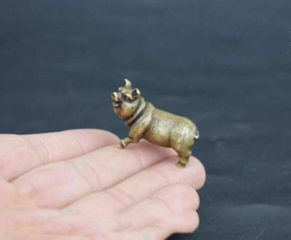 Chinese Collection old Asian copper pure brass Zodiac pig small statue pendant