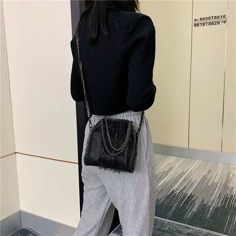 Vintage Punk Small Flap Bag Handbag Metal Fringe Synthetic Leather Shoulder Bag