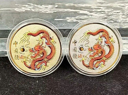 Collectible Coin Metal Colorful Gold Plated Chinese Dragon Year Souvenir 4x1.5mm