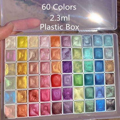 Watercolor Paints 2.3ml 60 Colors Panchromatic Preadolescent Glitter Set Tin Box
