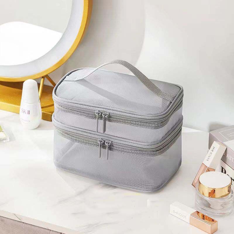 Double Layer Mesh Makeup Bag Cosmetic Organizer Transparent Travel Wash Case 1PC