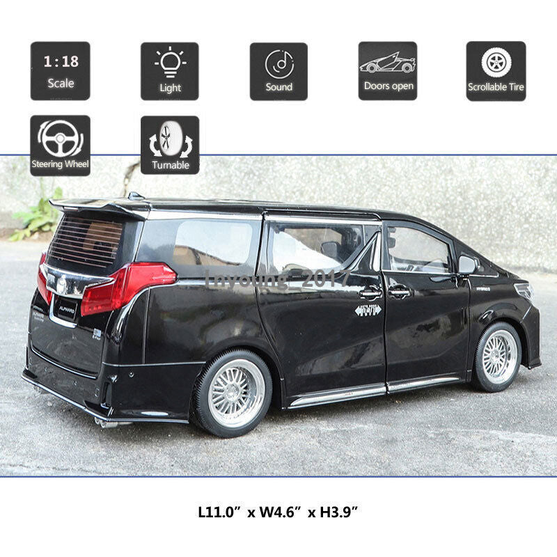 1/18 Alphard MPV Model Car Diecast Toy Vehicle Doors Open Light Sound Boys Toys