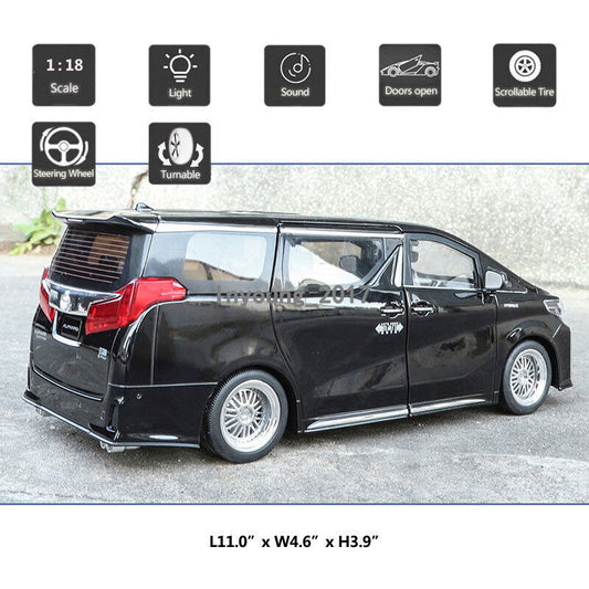1/18 Alphard MPV Model Car Diecast Toy Vehicle Doors Open Light Sound Boys Toys