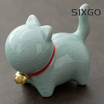 7cm Ceramics Fortune Cat Ornament Tea Pet Desktop Ornaments Tea Set Accessories