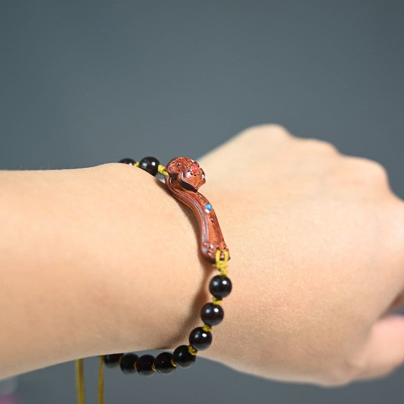 Natural Sandalwood Carving Ruyi Buddha Beads Prayer Beads Bracelet Handicrafts