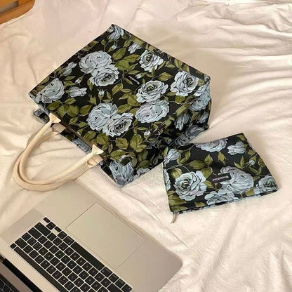 Vintage Tote Bag Rose Print Luxury Handbag Large Shopping Bags 36.5*32.5*16 CM