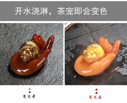 12cm Creativity Pig Color Changing Tea Pet Tea Play Tea Table Decor