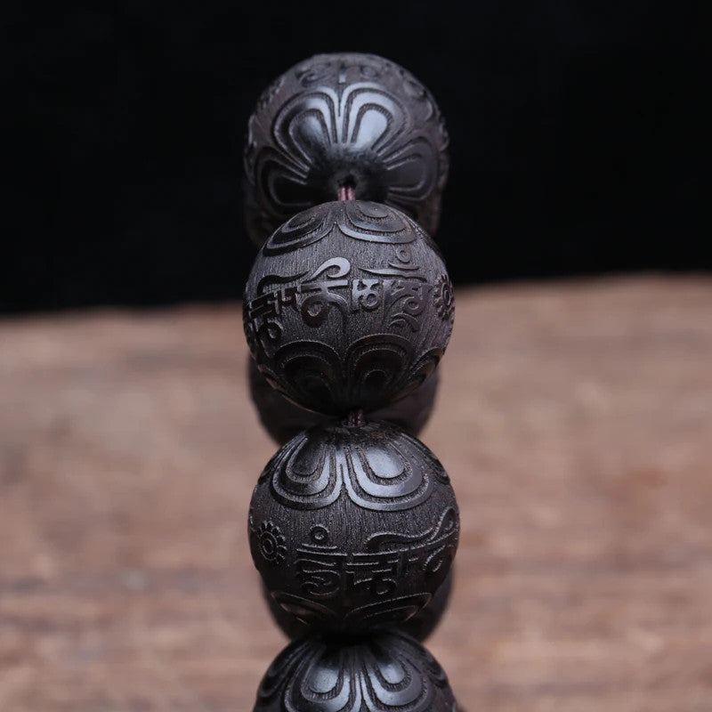 Buddhist Beaded Bracelet Ebony Feng Shui Zen Amulet 20 MM Beaded Bracelet