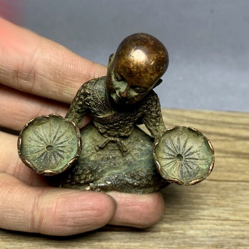 Brass Monk Incense Burner Cone Holder Lotus Buddhism Statue Decoration