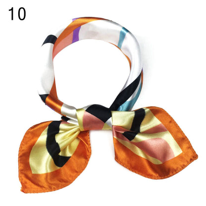 Women Small Print Silk Scarf Striped Headband Handle Bag Wristband Fashion