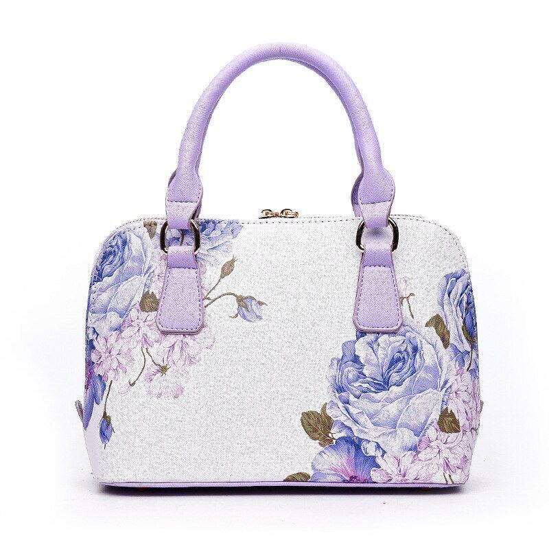 Shell Bag Flower Printing Totes Shoulder Crossbody Bag Synthetic Leather Handbag