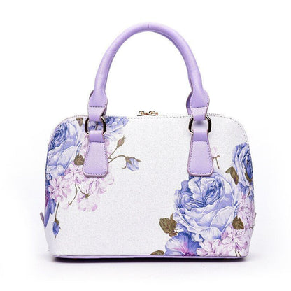 Shell Bag Flower Printing Totes Shoulder Crossbody Bag Synthetic Leather Handbag