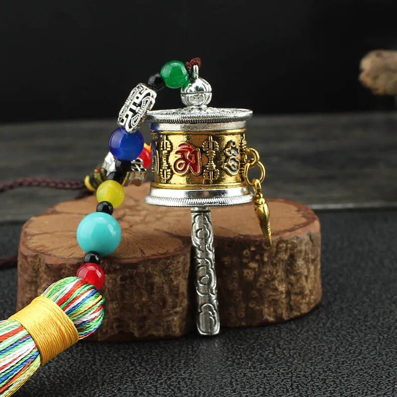 Tibet Prayer Wheel Spinner Key Chain Om Hum Spirited Tibetan Buddhism Jewelry
