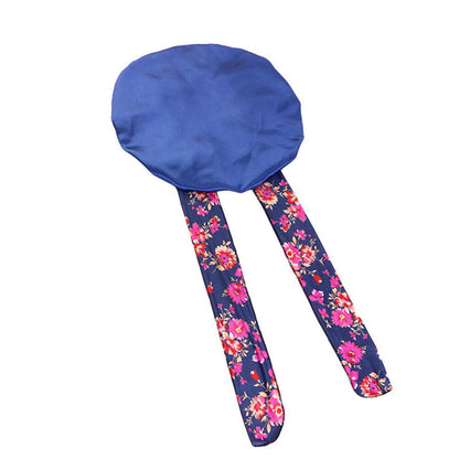 Women Large Double Layer Print Satin Bonnet Adjustable Shower Cap Bonnet Hat