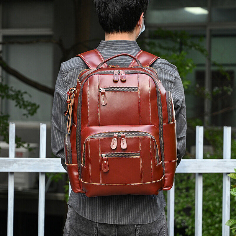 Men's Genuine Leather Backpack Shoulder Bag Travel School Laptop Bags Daypack