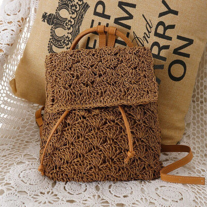 Backpack Straw Beach Bag Hollow Out Women Luxury Polyester 20L Softback Leisure