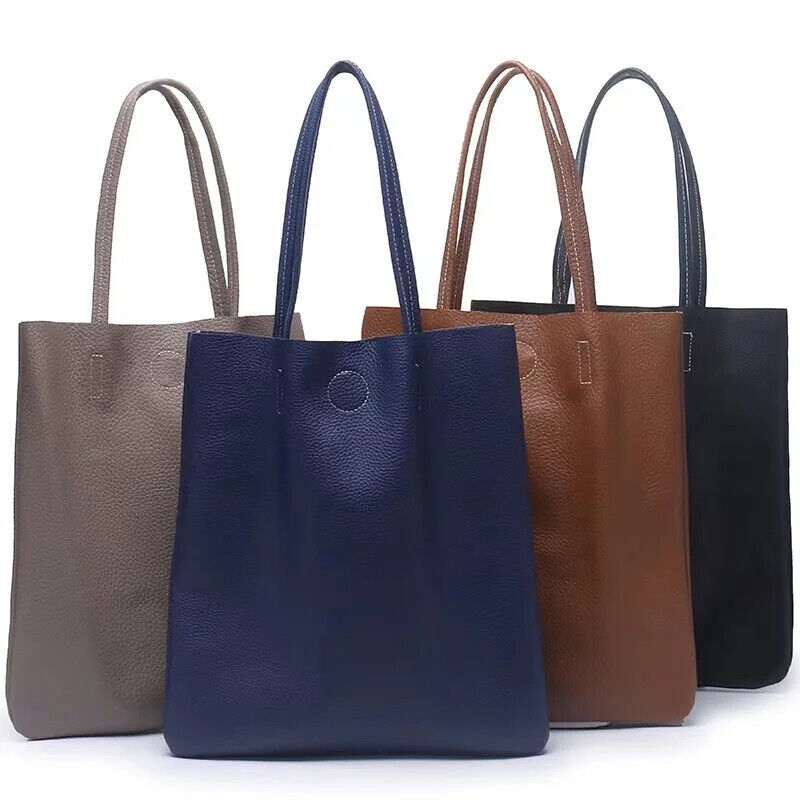 Women Tote Bag Simple Girl Cowhide Handbag Student Shoulder Bag
