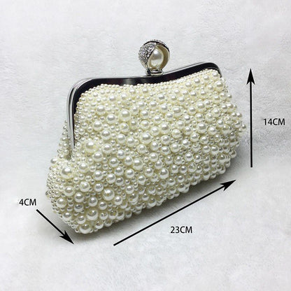 Elegant White Pearl Shell Evening Bgs Bead Small Handbag Clutch Shoulder Purse