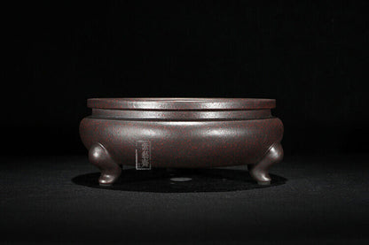 Round Chinese Yixing Zisha Shohin Literati Bunjin Bonsai Pot 6.5''x6.5''x2.75''