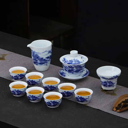 Blue-and-white Porcelain Tea Set Chinese Ceramic Tea Pot Gaiwan Matching Tea Cup