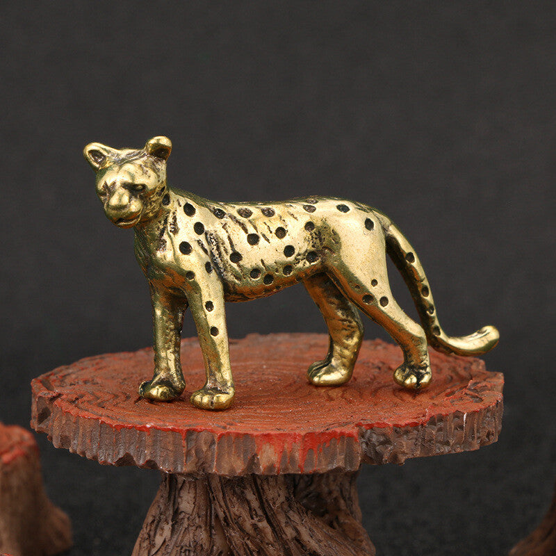 Brass Cheetah Ornament Tea Pet Antique Old Copper Statue Leopard Handicraft Gift