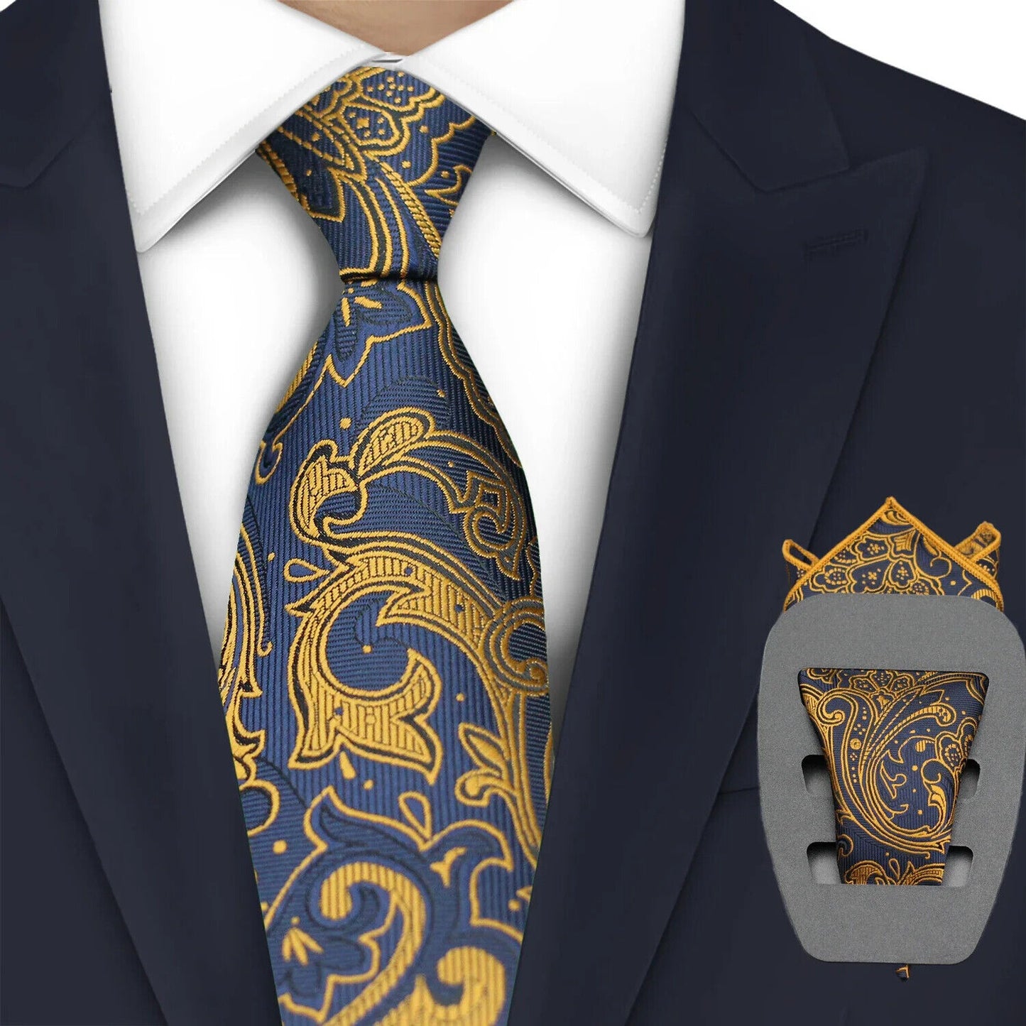 Men Necktie 2Pcs Jacquard Woven Paisley Tie Handkerchief Business Party Wear 7cm