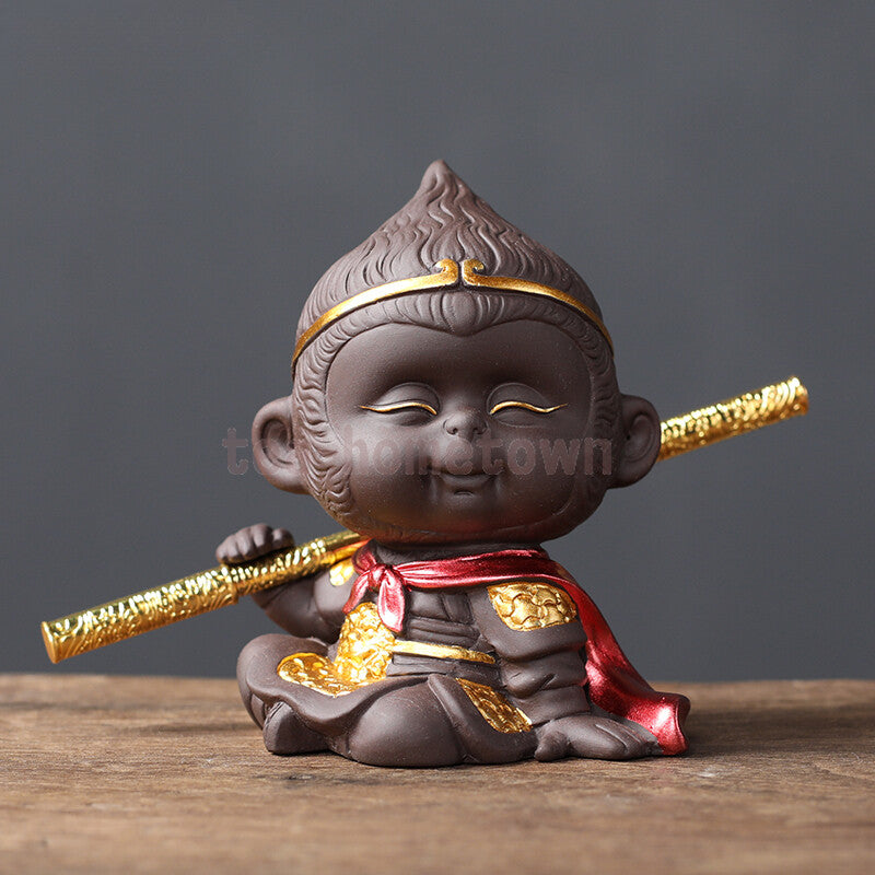 1Pcs Purple Clay Monkey King Figurine Car Ornament Tea Pets Tea Table Decoration