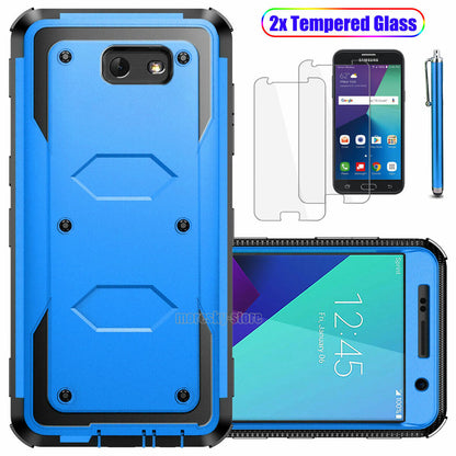 Samsung Galaxy J7 (2017) Dual Layer Rubber Case Cover / Tempered Glass Protector