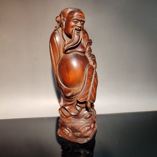 6" vintage wood carved decor wooden statue carving Lu Dongbin eight immortals