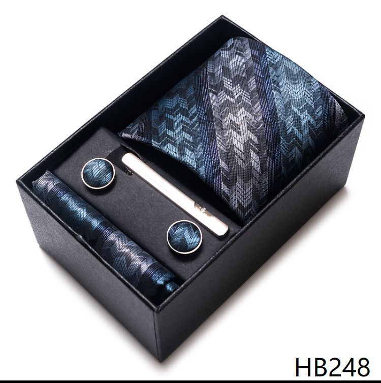 Men Neckties 5Pcs Business Ties Hanky Cufflink Set Clips Corbatas Gift Box 7.5cm