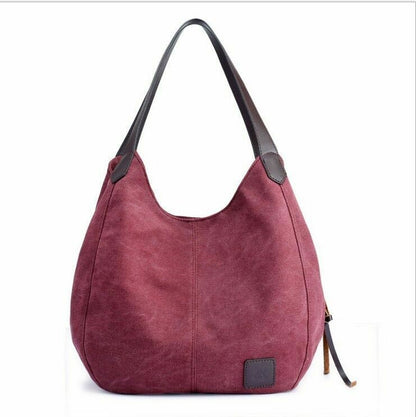 New Women Canvas Tote Bag Casual Handbag Travel Large Zipper Shoulder Purse