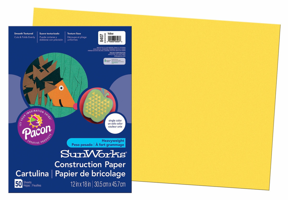 SunWorks Construction Paper, Yellow, 12" x 18", 50 Sheets