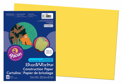 SunWorks Construction Paper, Yellow, 12" x 18", 50 Sheets