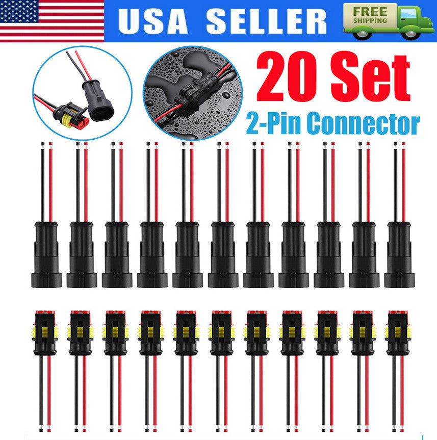 2Pin Way Car Waterproof Male Female Electrical Connector Plug Wire Kit Set Lot