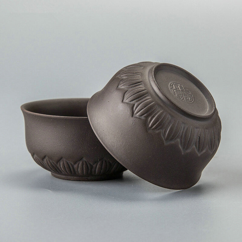 2Pcs Lot Real Yixing Zisha Tea Cup 60Ml Carved Cup of Tea Purple Clay Tea Cups