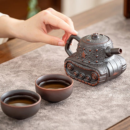 250mLChinese Tank Shaped Yixing Zisha Clay Teapot Unique Purple Clay Pot